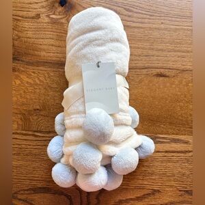 NEW Elegant Baby pale blue pom trim fleece baby stroller blanket nursery